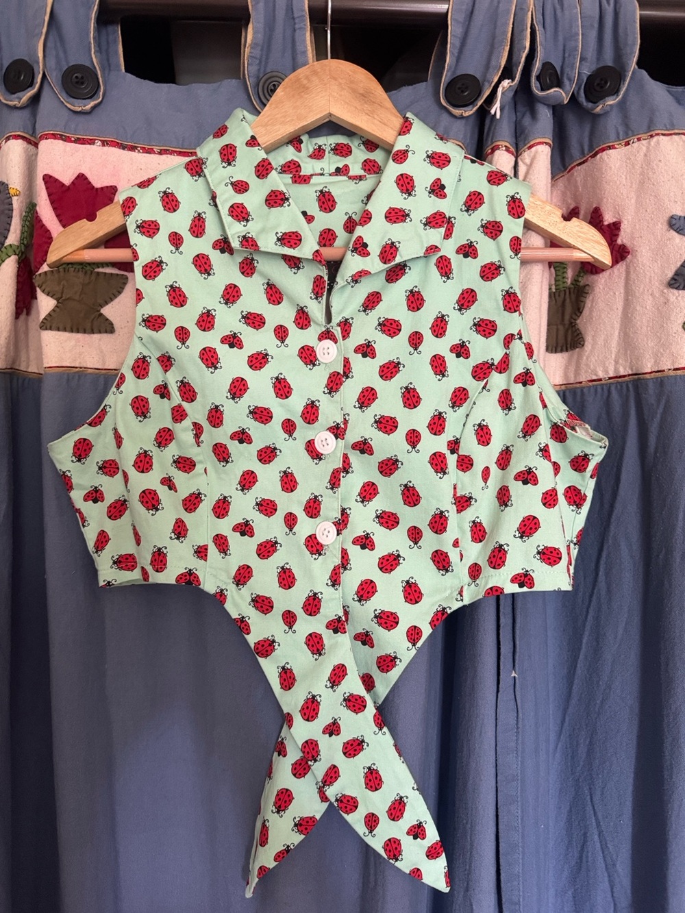 Voodoo Vixen Mint Green Ladybug Tie-Front Crop Top